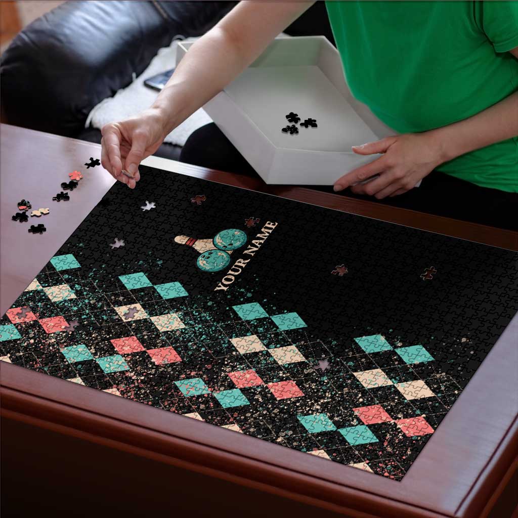 Custom Bowling Balls Puzzle with Does This Shirt Make My Balls Look Big Quote and Retro Argyle Pattern - Wonder Print Shop
