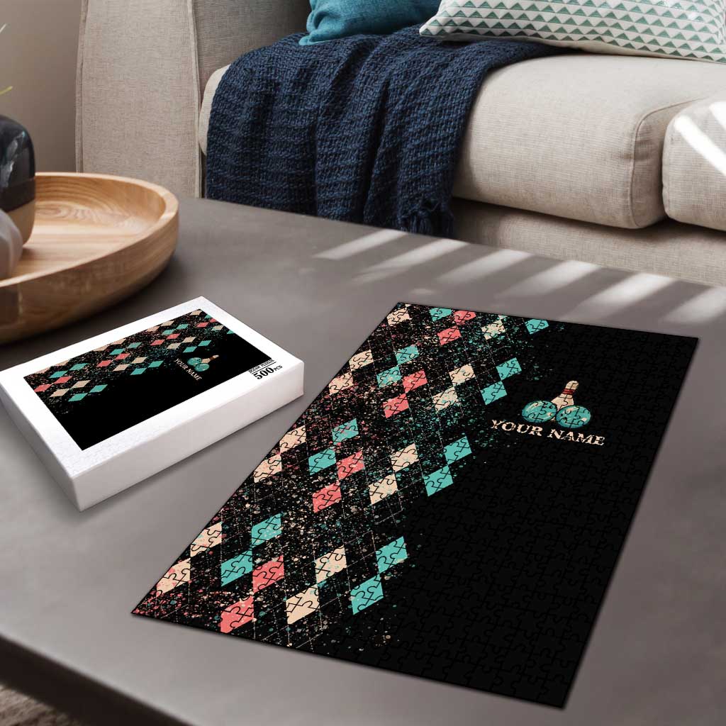 Custom Bowling Balls Puzzle with Does This Shirt Make My Balls Look Big Quote and Retro Argyle Pattern - Wonder Print Shop