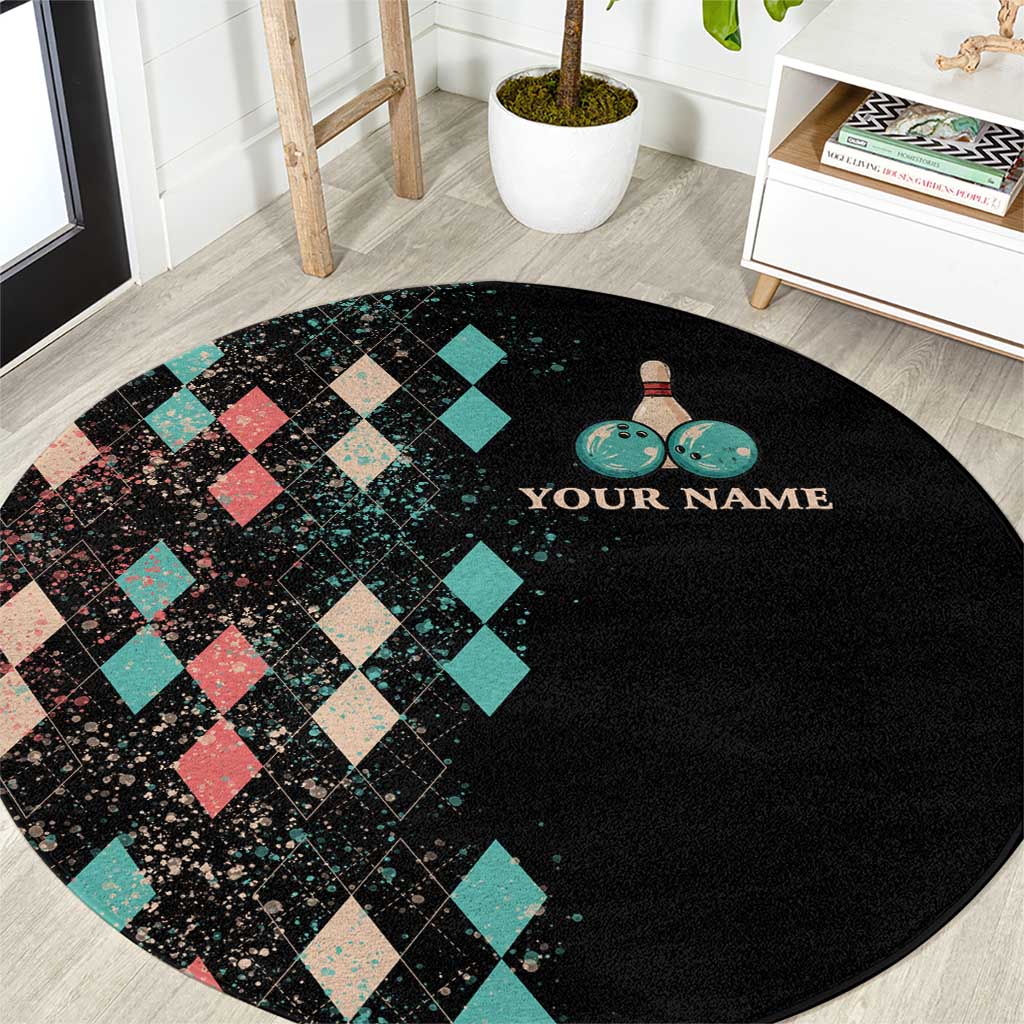 Custom Bowling Balls Round Carpet with Does This Shirt Make My Balls Look Big Quote and Retro Argyle Pattern - Wonder Print Shop