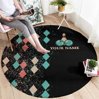 Custom Bowling Balls Round Carpet with Does This Shirt Make My Balls Look Big Quote and Retro Argyle Pattern - Wonder Print Shop