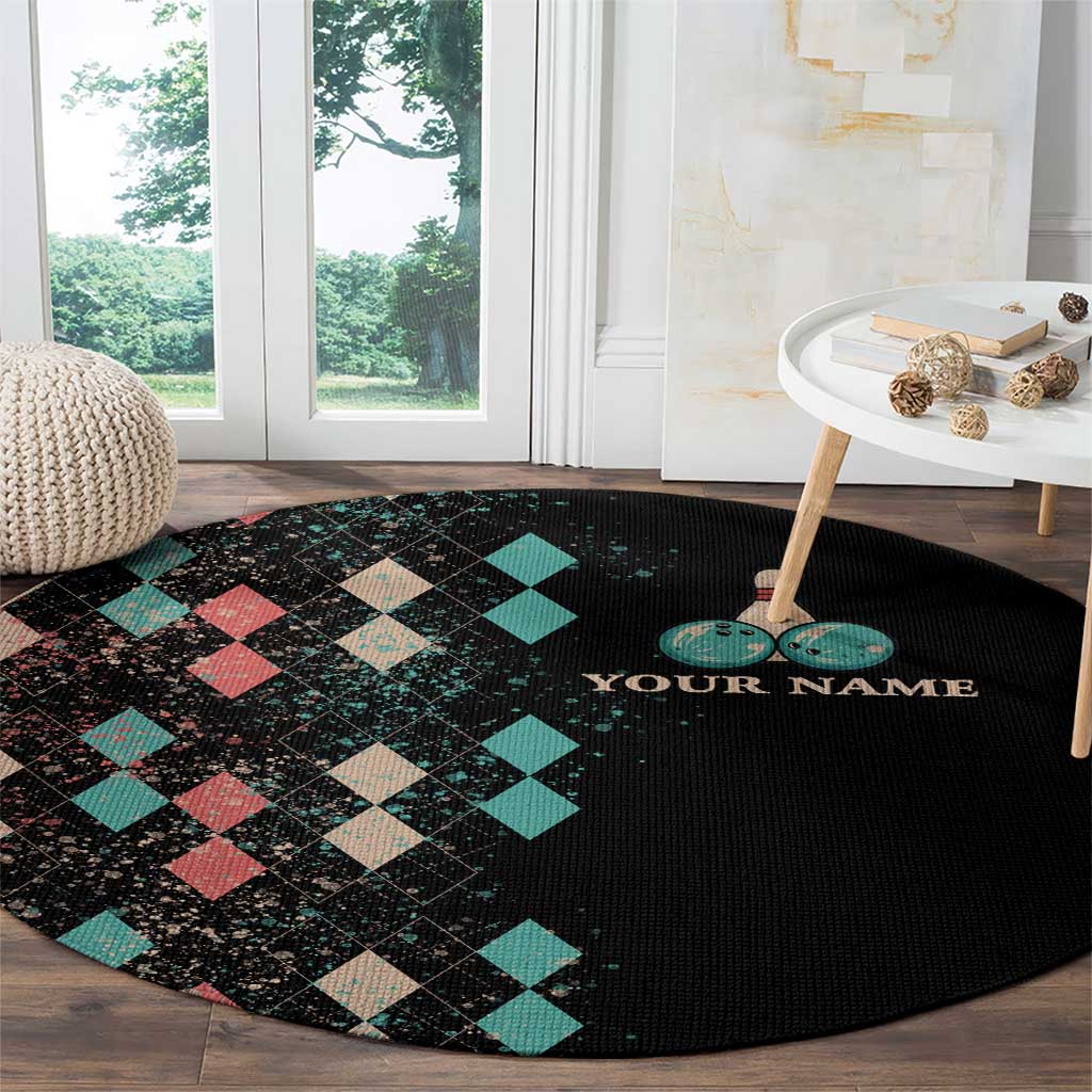 Custom Bowling Balls Round Carpet with Does This Shirt Make My Balls Look Big Quote and Retro Argyle Pattern - Wonder Print Shop