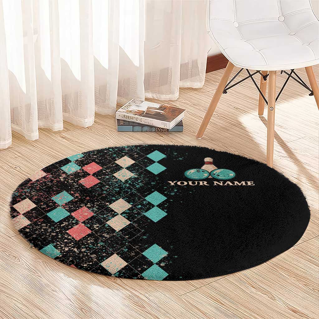 Custom Bowling Balls Round Carpet with Does This Shirt Make My Balls Look Big Quote and Retro Argyle Pattern - Wonder Print Shop