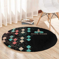 Custom Bowling Balls Round Carpet with Does This Shirt Make My Balls Look Big Quote and Retro Argyle Pattern - Wonder Print Shop