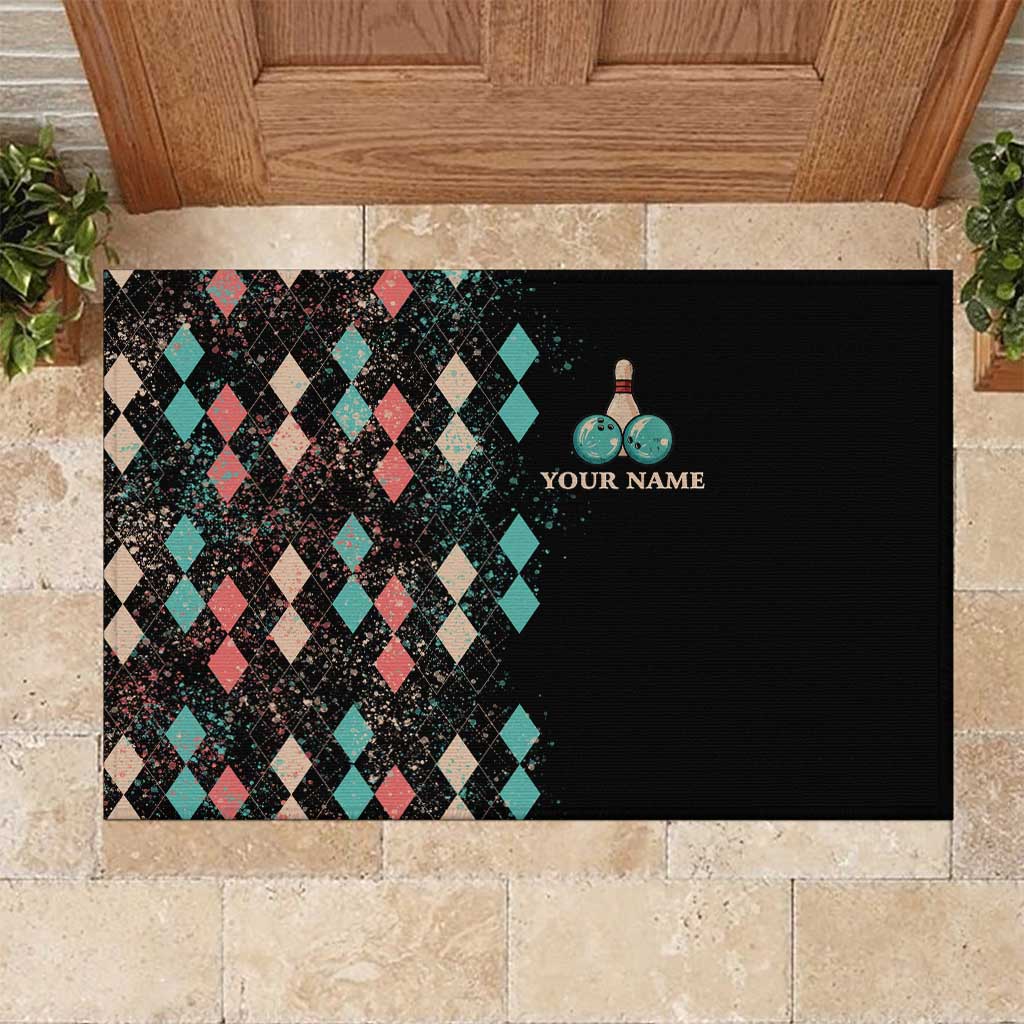 Custom Bowling Balls Rubber Doormat with Does This Shirt Make My Balls Look Big Quote and Retro Argyle Pattern - Wonder Print Shop
