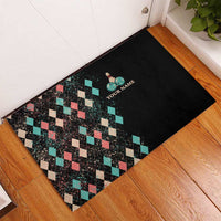 Custom Bowling Balls Rubber Doormat with Does This Shirt Make My Balls Look Big Quote and Retro Argyle Pattern - Wonder Print Shop
