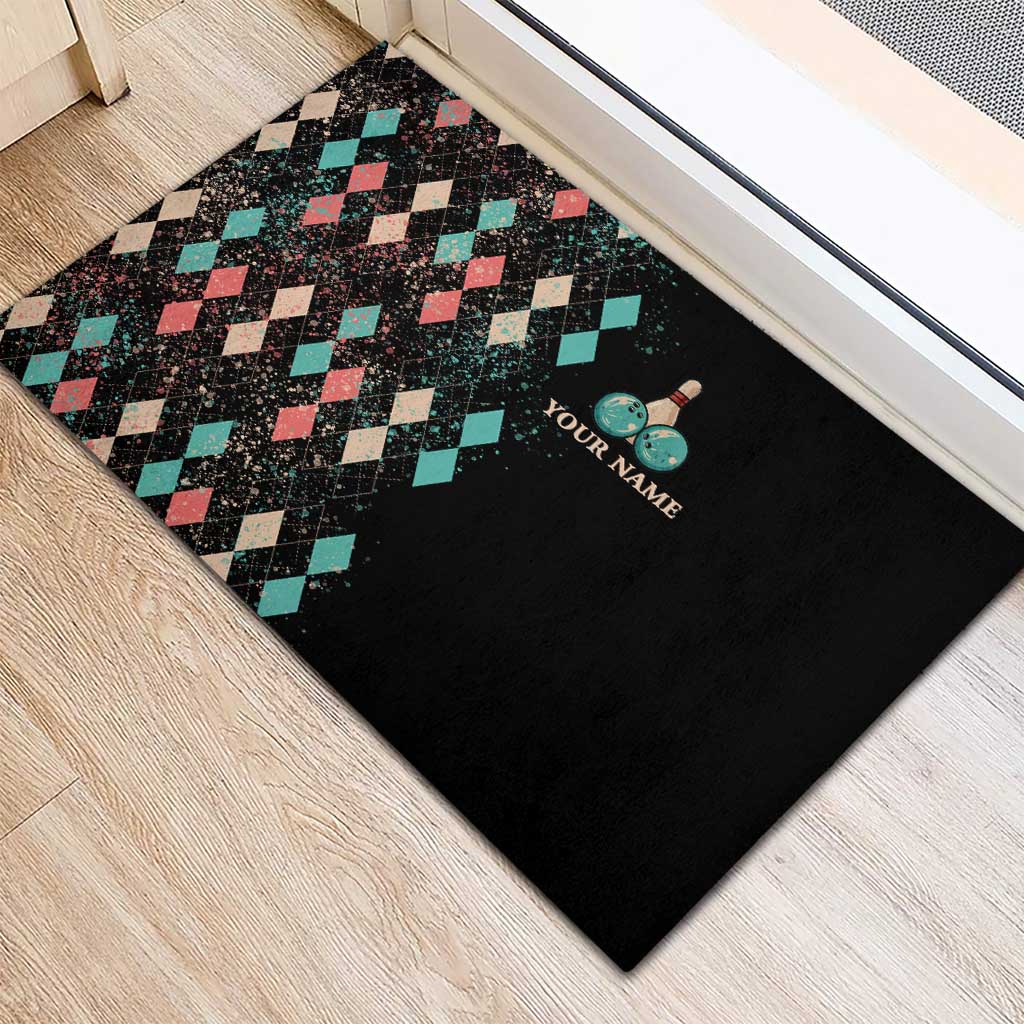 Custom Bowling Balls Rubber Doormat with Does This Shirt Make My Balls Look Big Quote and Retro Argyle Pattern - Wonder Print Shop