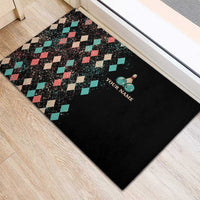 Custom Bowling Balls Rubber Doormat with Does This Shirt Make My Balls Look Big Quote and Retro Argyle Pattern - Wonder Print Shop