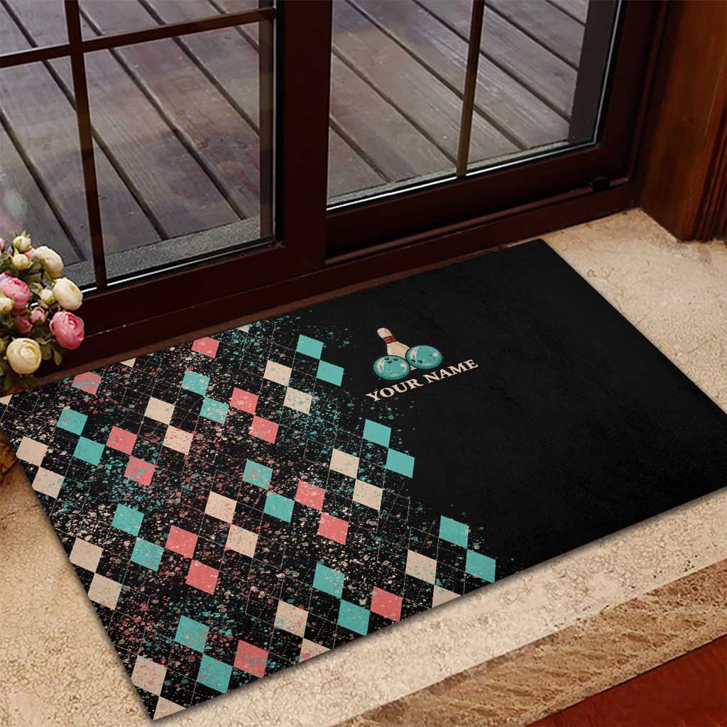 Custom Bowling Balls Rubber Doormat with Does This Shirt Make My Balls Look Big Quote and Retro Argyle Pattern - Wonder Print Shop
