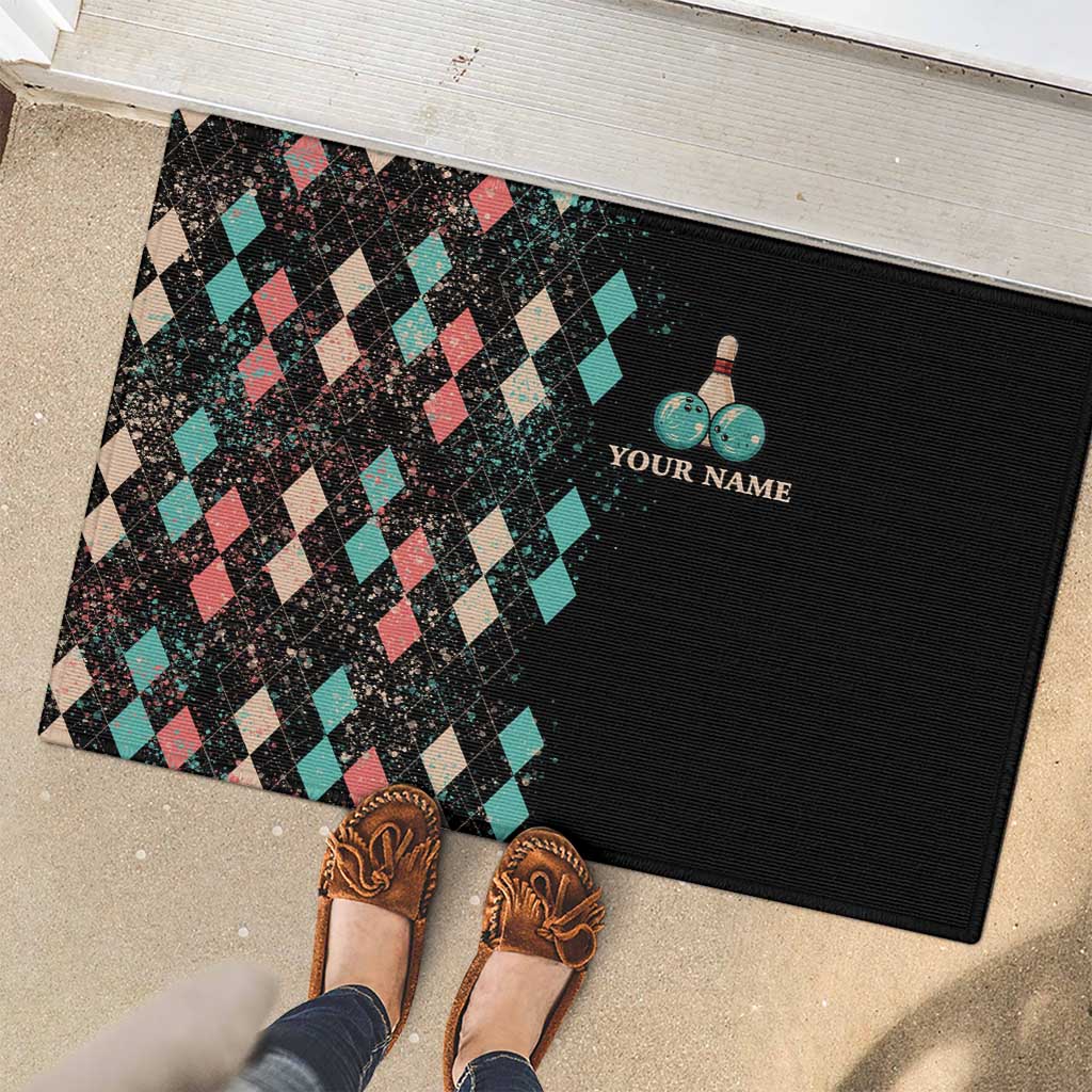 Custom Bowling Balls Rubber Doormat with Does This Shirt Make My Balls Look Big Quote and Retro Argyle Pattern - Wonder Print Shop
