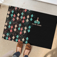 Custom Bowling Balls Rubber Doormat with Does This Shirt Make My Balls Look Big Quote and Retro Argyle Pattern - Wonder Print Shop
