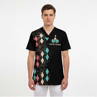 Custom Bowling Balls Scrub Top with Does This Shirt Make My Balls Look Big Quote and Retro Argyle Pattern - Wonder Print Shop