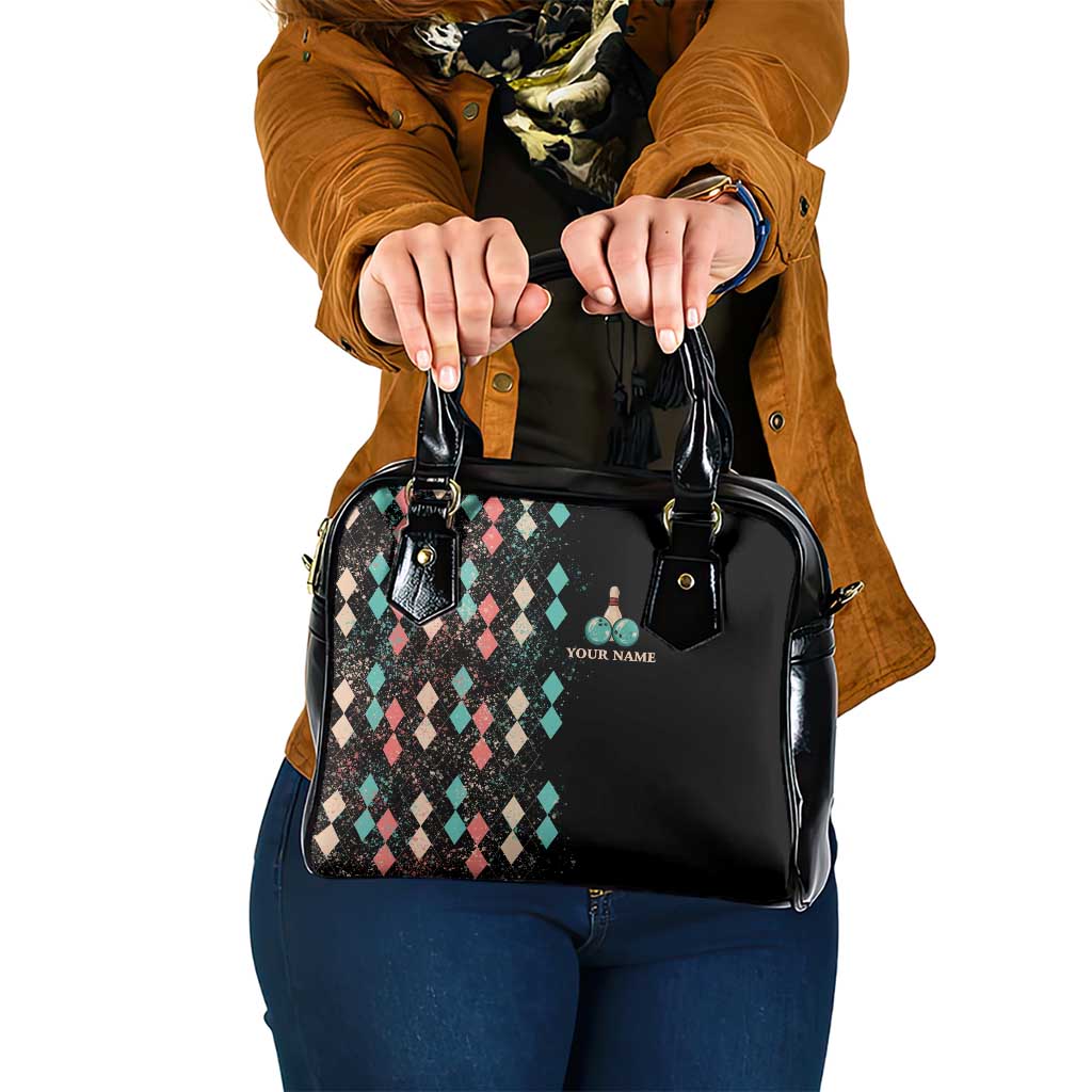 Custom Bowling Balls Shoulder Handbag with Does This Shirt Make My Balls Look Big Quote and Retro Argyle Pattern - Wonder Print Shop