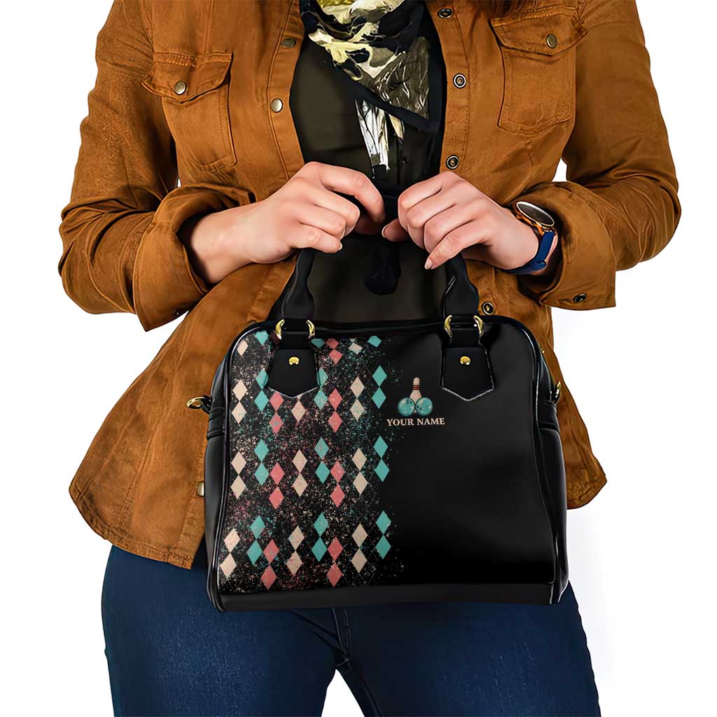 Custom Bowling Balls Shoulder Handbag with Does This Shirt Make My Balls Look Big Quote and Retro Argyle Pattern - Wonder Print Shop