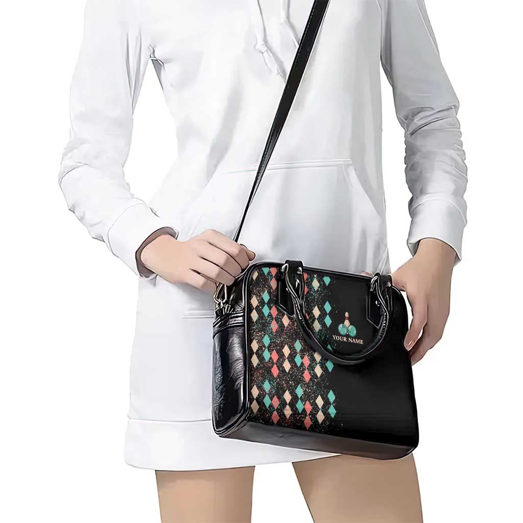Custom Bowling Balls Shoulder Handbag with Does This Shirt Make My Balls Look Big Quote and Retro Argyle Pattern - Wonder Print Shop
