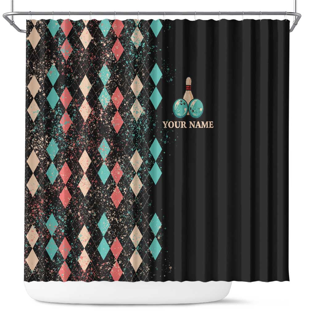 Custom Bowling Balls Shower Curtain with Does This Shirt Make My Balls Look Big Quote and Retro Argyle Pattern - Wonder Print Shop