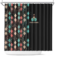 Custom Bowling Balls Shower Curtain with Does This Shirt Make My Balls Look Big Quote and Retro Argyle Pattern - Wonder Print Shop