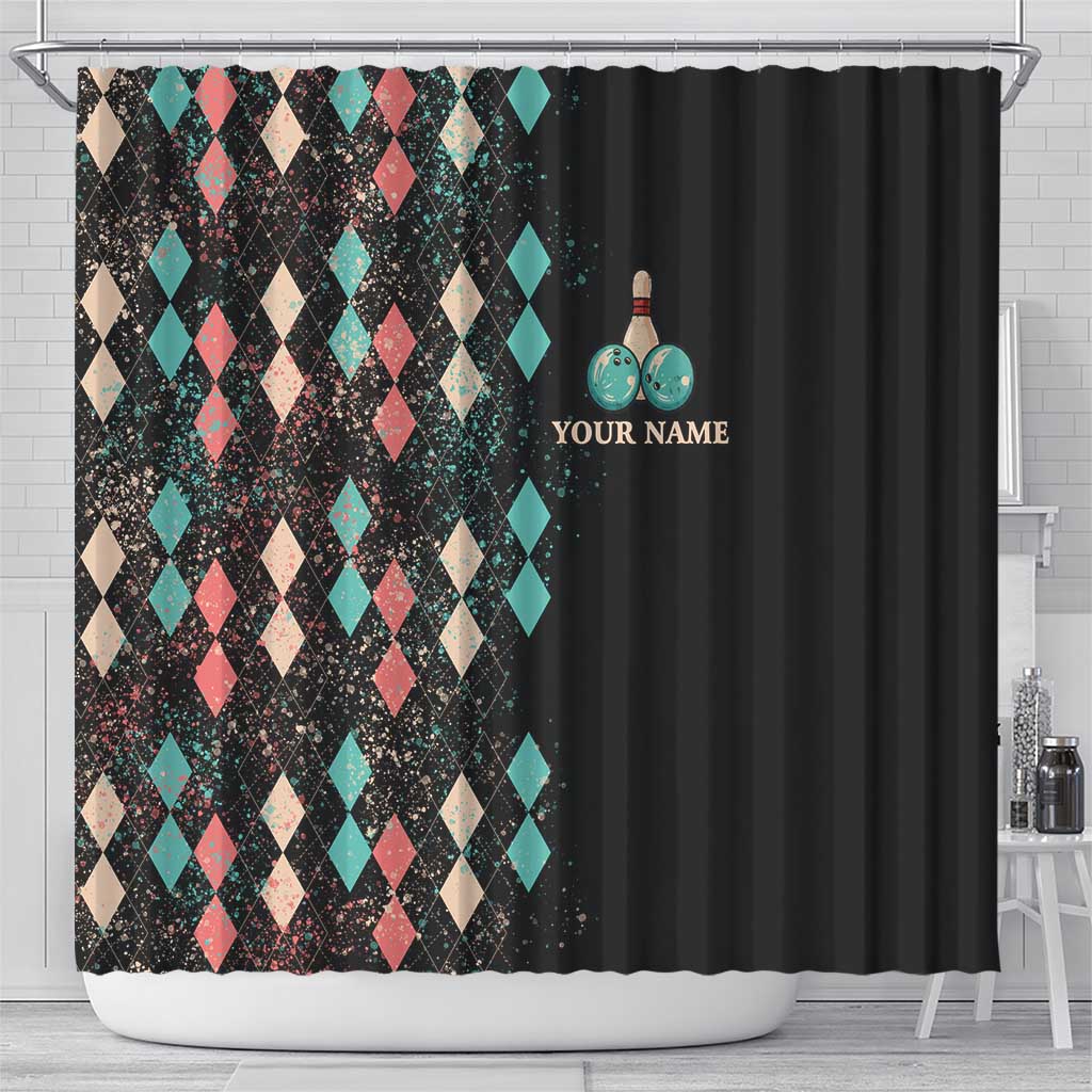 Custom Bowling Balls Shower Curtain with Does This Shirt Make My Balls Look Big Quote and Retro Argyle Pattern - Wonder Print Shop