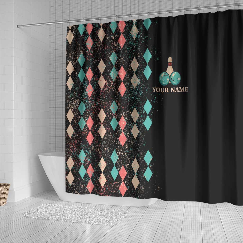 Custom Bowling Balls Shower Curtain with Does This Shirt Make My Balls Look Big Quote and Retro Argyle Pattern - Wonder Print Shop