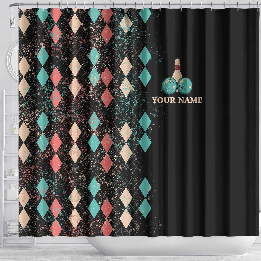 Custom Bowling Balls Shower Curtain with Does This Shirt Make My Balls Look Big Quote and Retro Argyle Pattern - Wonder Print Shop