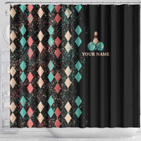 Custom Bowling Balls Shower Curtain with Does This Shirt Make My Balls Look Big Quote and Retro Argyle Pattern - Wonder Print Shop