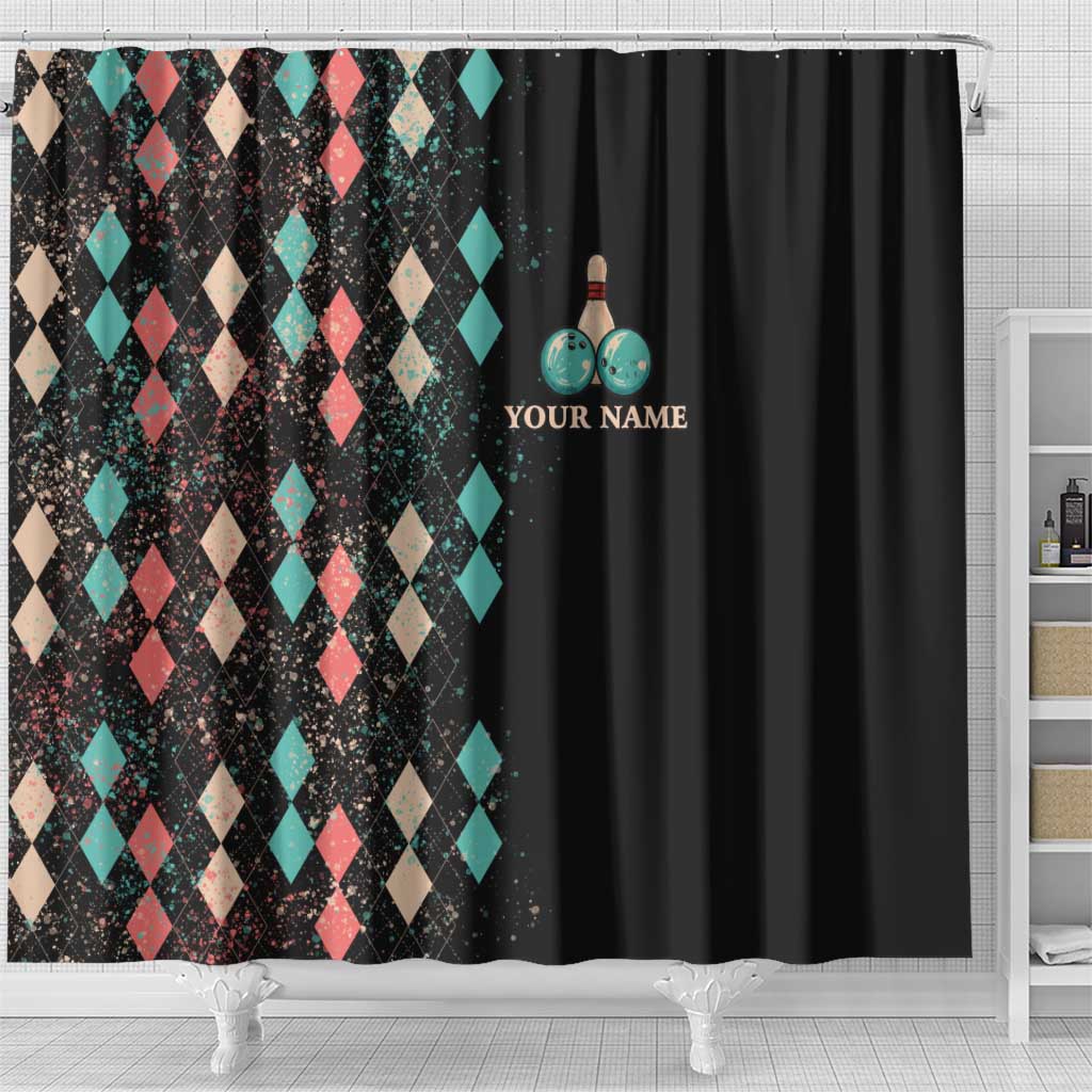 Custom Bowling Balls Shower Curtain with Does This Shirt Make My Balls Look Big Quote and Retro Argyle Pattern - Wonder Print Shop