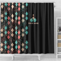Custom Bowling Balls Shower Curtain with Does This Shirt Make My Balls Look Big Quote and Retro Argyle Pattern - Wonder Print Shop