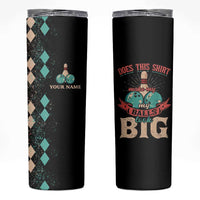 Custom Bowling Balls Skinny Tumbler with Does This Shirt Make My Balls Look Big Quote and Retro Argyle Pattern - Wonder Print Shop
