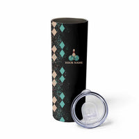 Custom Bowling Balls Skinny Tumbler with Does This Shirt Make My Balls Look Big Quote and Retro Argyle Pattern - Wonder Print Shop
