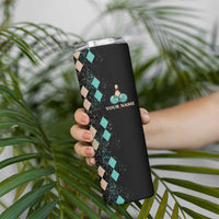 Custom Bowling Balls Skinny Tumbler with Does This Shirt Make My Balls Look Big Quote and Retro Argyle Pattern - Wonder Print Shop