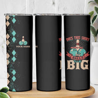 Custom Bowling Balls Skinny Tumbler with Does This Shirt Make My Balls Look Big Quote and Retro Argyle Pattern - Wonder Print Shop