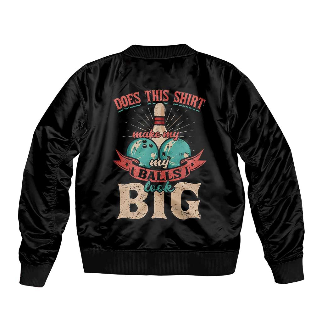 Custom Bowling Balls Sleeve Zip Bomber Jacket with Does This Shirt Make My Balls Look Big Quote and Retro Argyle Pattern - Wonder Print Shop