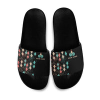 Custom Bowling Balls Slide Sandals with Does This Shirt Make My Balls Look Big Quote and Retro Argyle Pattern - Wonder Print Shop