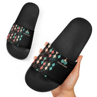 Custom Bowling Balls Slide Sandals with Does This Shirt Make My Balls Look Big Quote and Retro Argyle Pattern - Wonder Print Shop