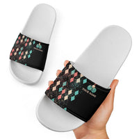 Custom Bowling Balls Slide Sandals with Does This Shirt Make My Balls Look Big Quote and Retro Argyle Pattern - Wonder Print Shop