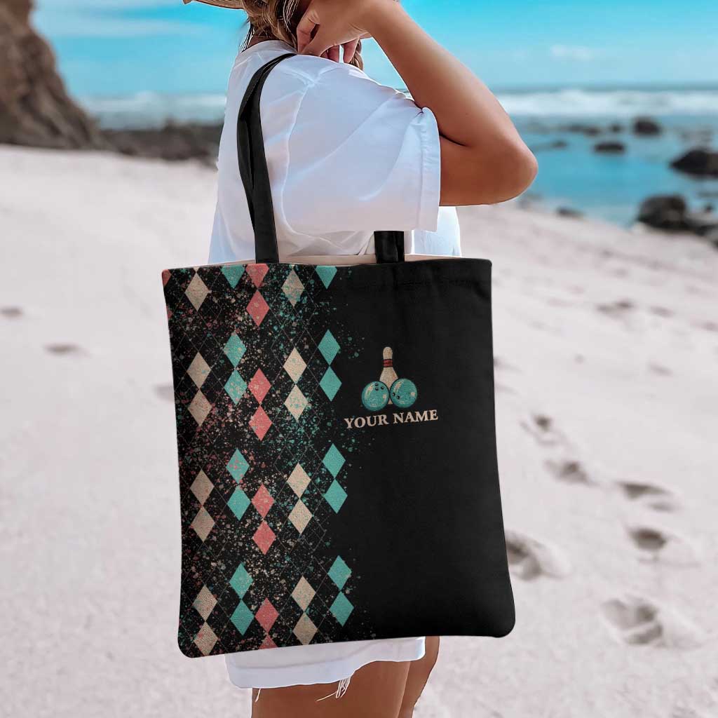 Custom Bowling Balls Tote Bag with Does This Shirt Make My Balls Look Big Quote and Retro Argyle Pattern - Wonder Print Shop
