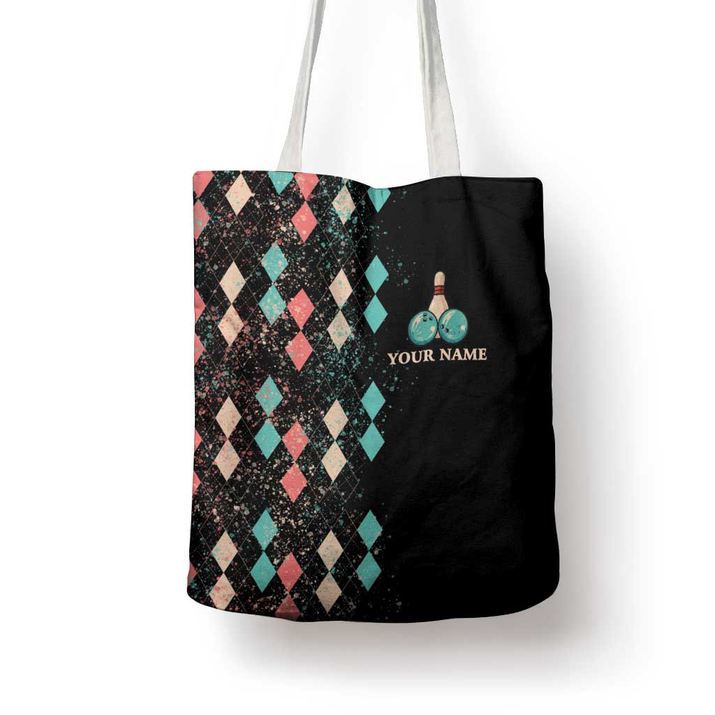 Custom Bowling Balls Tote Bag with Does This Shirt Make My Balls Look Big Quote and Retro Argyle Pattern - Wonder Print Shop