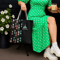 Custom Bowling Balls Tote Bag with Does This Shirt Make My Balls Look Big Quote and Retro Argyle Pattern - Wonder Print Shop