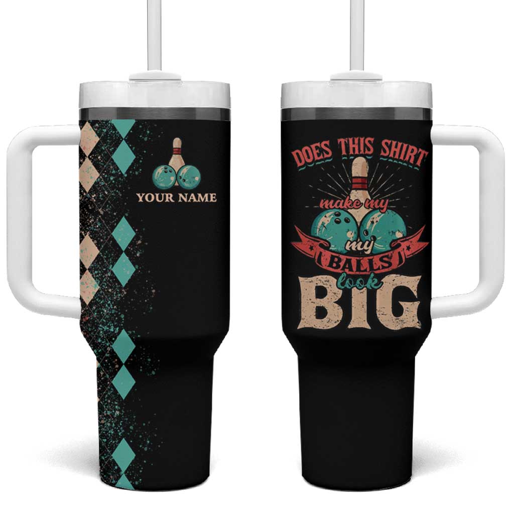 Custom Bowling Balls Tumbler With Handle with Does This Shirt Make My Balls Look Big Quote and Retro Argyle Pattern - Wonder Print Shop