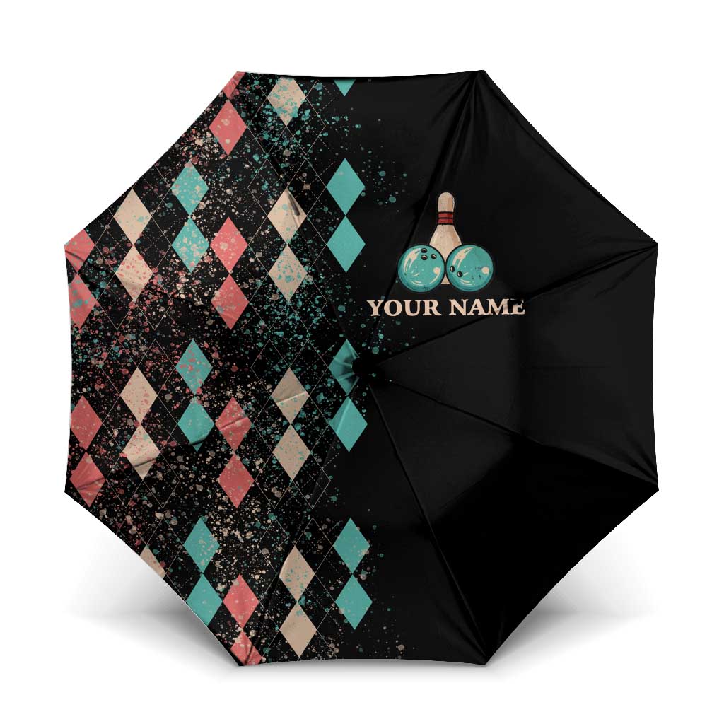 Custom Bowling Balls Umbrella with Does This Shirt Make My Balls Look Big Quote and Retro Argyle Pattern - Wonder Print Shop