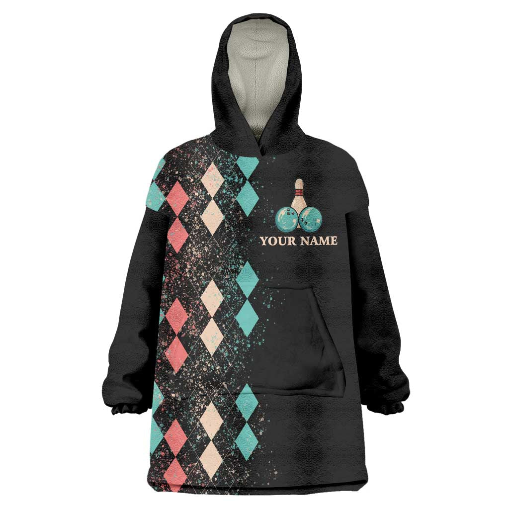 Custom Bowling Balls Wearable Blanket Hoodie with Does This Shirt Make My Balls Look Big Quote and Retro Argyle Pattern - Wonder Print Shop