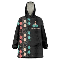 Custom Bowling Balls Wearable Blanket Hoodie with Does This Shirt Make My Balls Look Big Quote and Retro Argyle Pattern - Wonder Print Shop