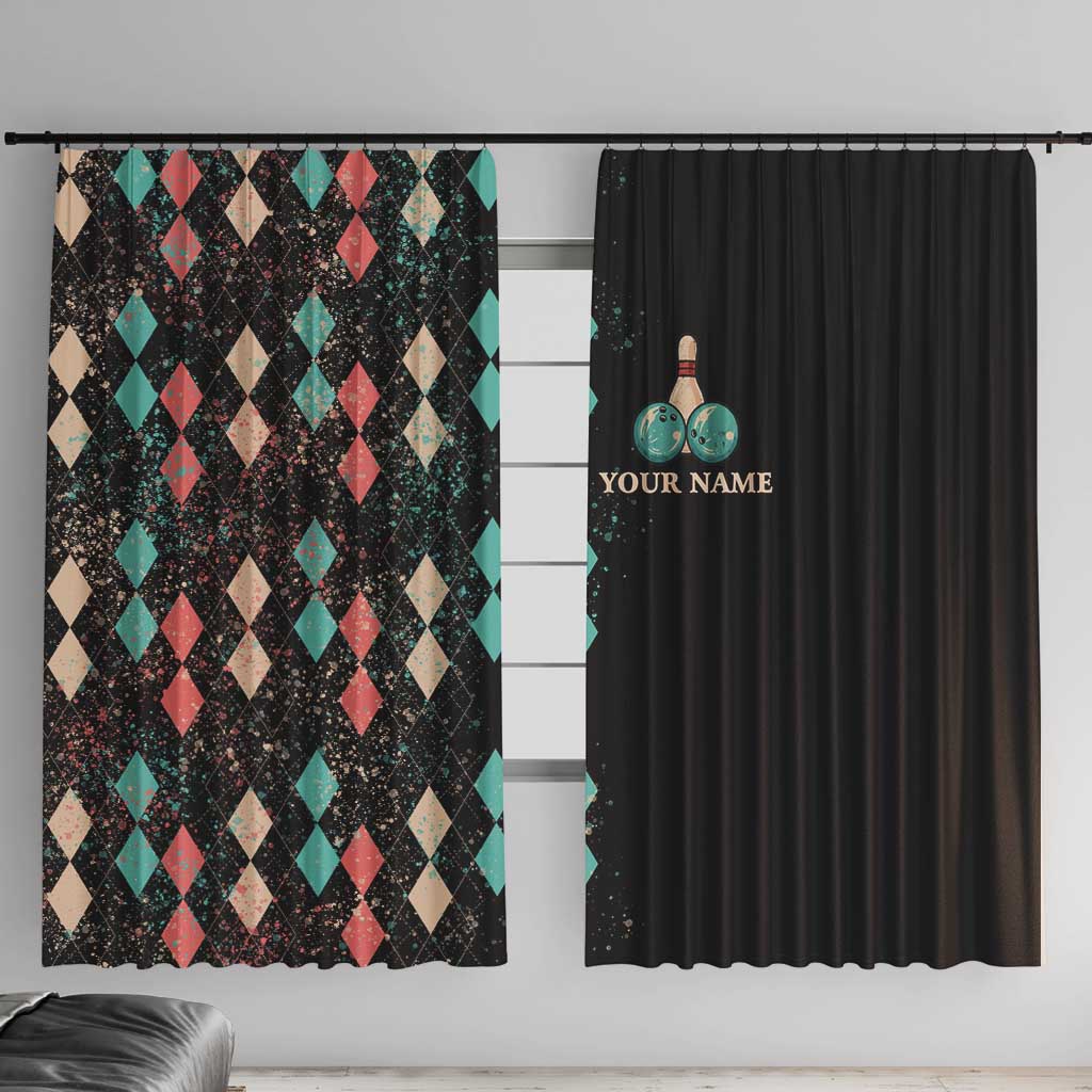 Custom Bowling Balls Window Curtain with Does This Shirt Make My Balls Look Big Quote and Retro Argyle Pattern - Wonder Print Shop