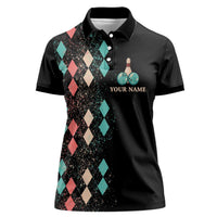 Custom Bowling Balls Women Polo Shirt with Does This Shirt Make My Balls Look Big Quote and Retro Argyle Pattern - Wonder Print Shop