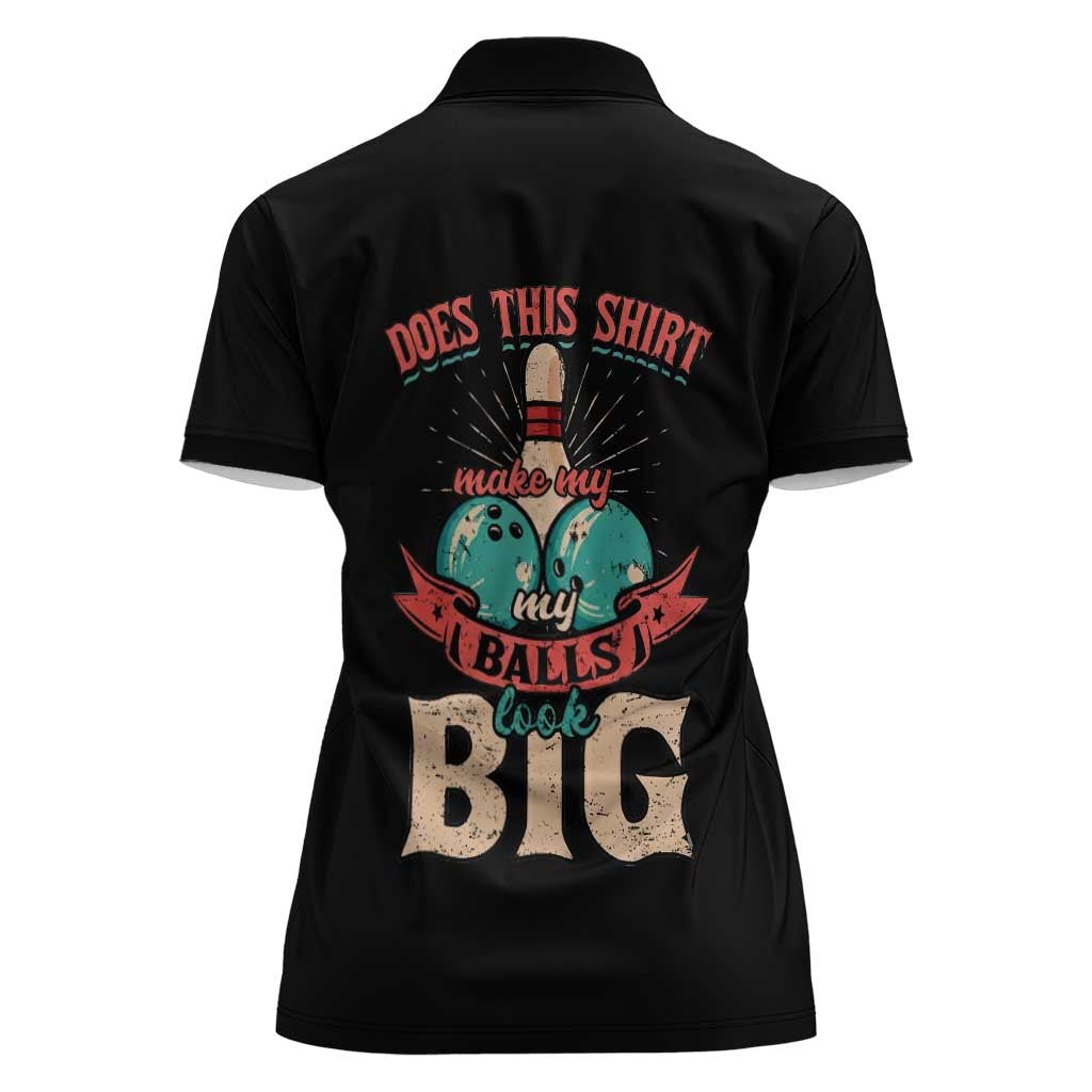 Custom Bowling Balls Women Polo Shirt with Does This Shirt Make My Balls Look Big Quote and Retro Argyle Pattern - Wonder Print Shop