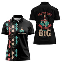 Custom Bowling Balls Women Polo Shirt with Does This Shirt Make My Balls Look Big Quote and Retro Argyle Pattern - Wonder Print Shop