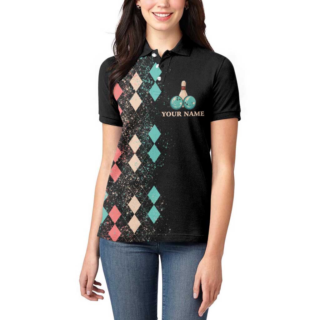 Custom Bowling Balls Women Polo Shirt with Does This Shirt Make My Balls Look Big Quote and Retro Argyle Pattern - Wonder Print Shop