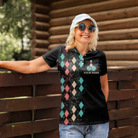 Custom Bowling Balls Women Polo Shirt with Does This Shirt Make My Balls Look Big Quote and Retro Argyle Pattern - Wonder Print Shop