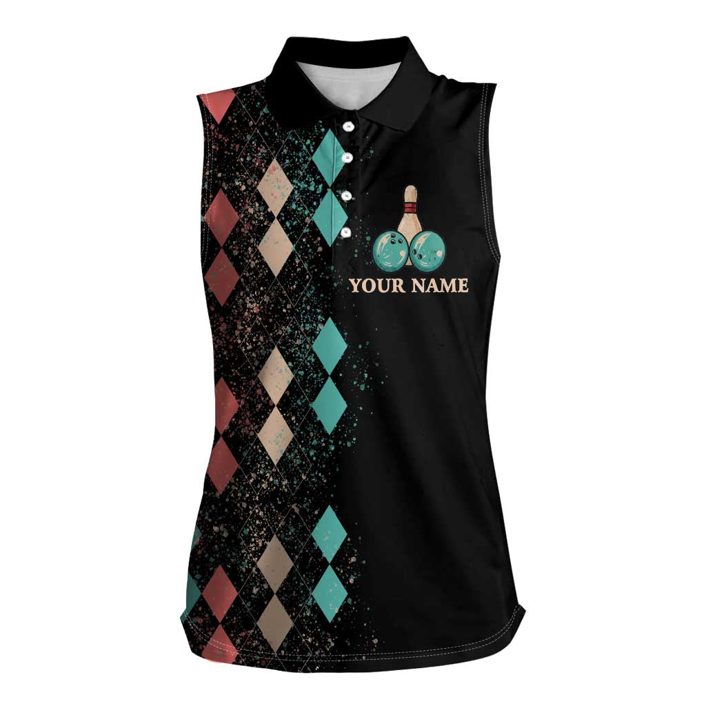 Custom Bowling Balls Women Sleeveless Polo Shirt with Does This Shirt Make My Balls Look Big Quote and Retro Argyle Pattern - Wonder Print Shop