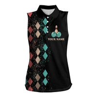 Custom Bowling Balls Women Sleeveless Polo Shirt with Does This Shirt Make My Balls Look Big Quote and Retro Argyle Pattern - Wonder Print Shop