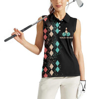 Custom Bowling Balls Women Sleeveless Polo Shirt with Does This Shirt Make My Balls Look Big Quote and Retro Argyle Pattern - Wonder Print Shop